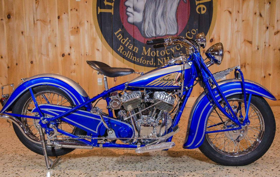 1939 was the year in which the World's Fair was held in New York and the Indian brochure that year featured the Indian range portrayed in front of the key features of the famous fair. It was to be the last year of the open fenders, the first year of metallic paint, and the spectacular color schemes available for the bikes (effectively rolling adverts for the automotive paints of Indian's owner Du Pont) became known as World's Fair paint scheme. This 1939 Indian 74ci Chief has done no miles since a complete repaint and restoration and sold for $44,850 at Bonhams 2018 Las Vegas auction.