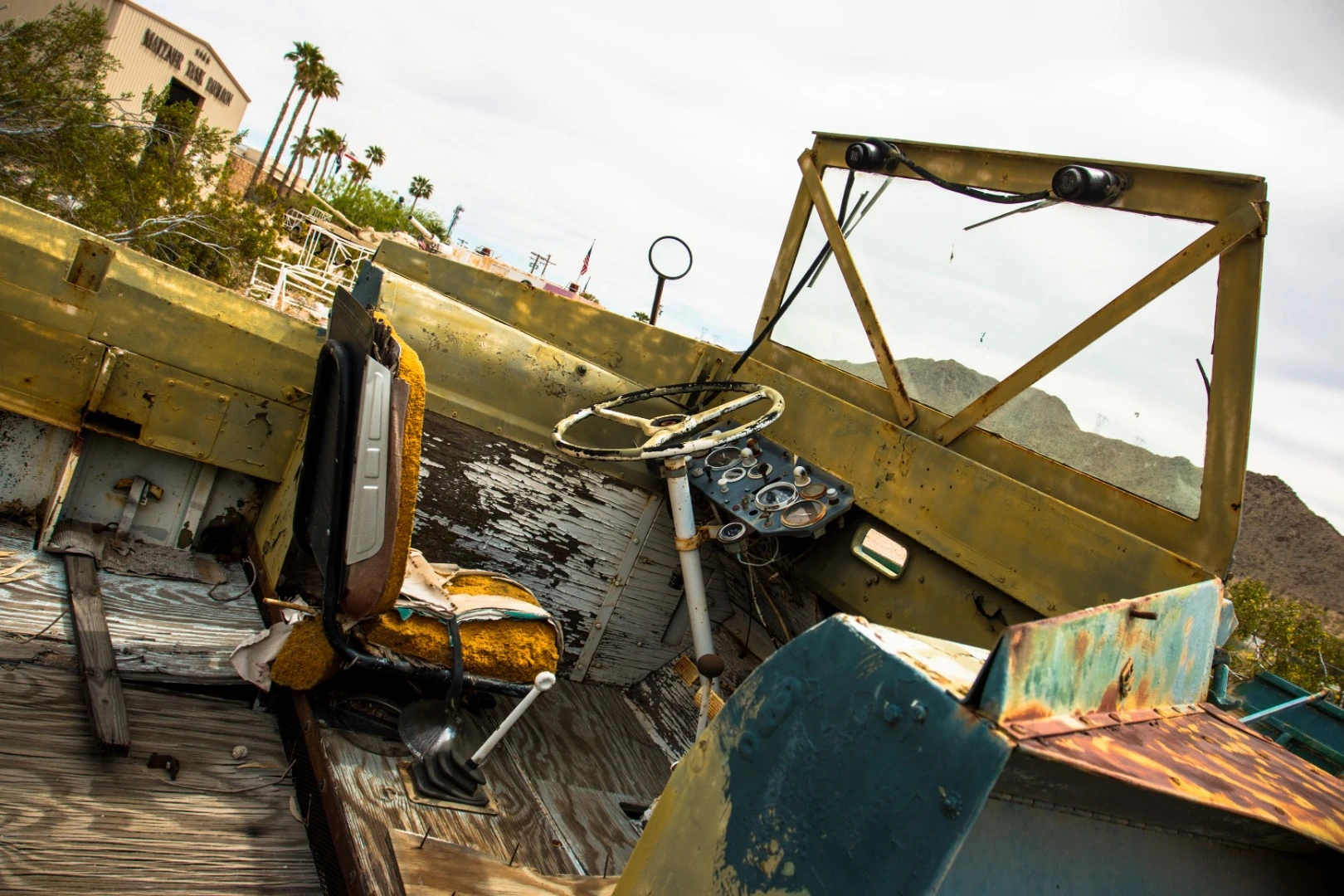 This DUKW, also called a "Duck", interior has seen better days
