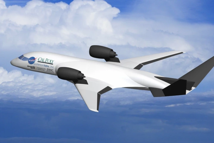 This computer-generated graphic shows a model of the cruise-efficient, short take-off and landing (CESTOL) aircraft design that GTRI researchers are investigating (Image: California Polytechnic State University)