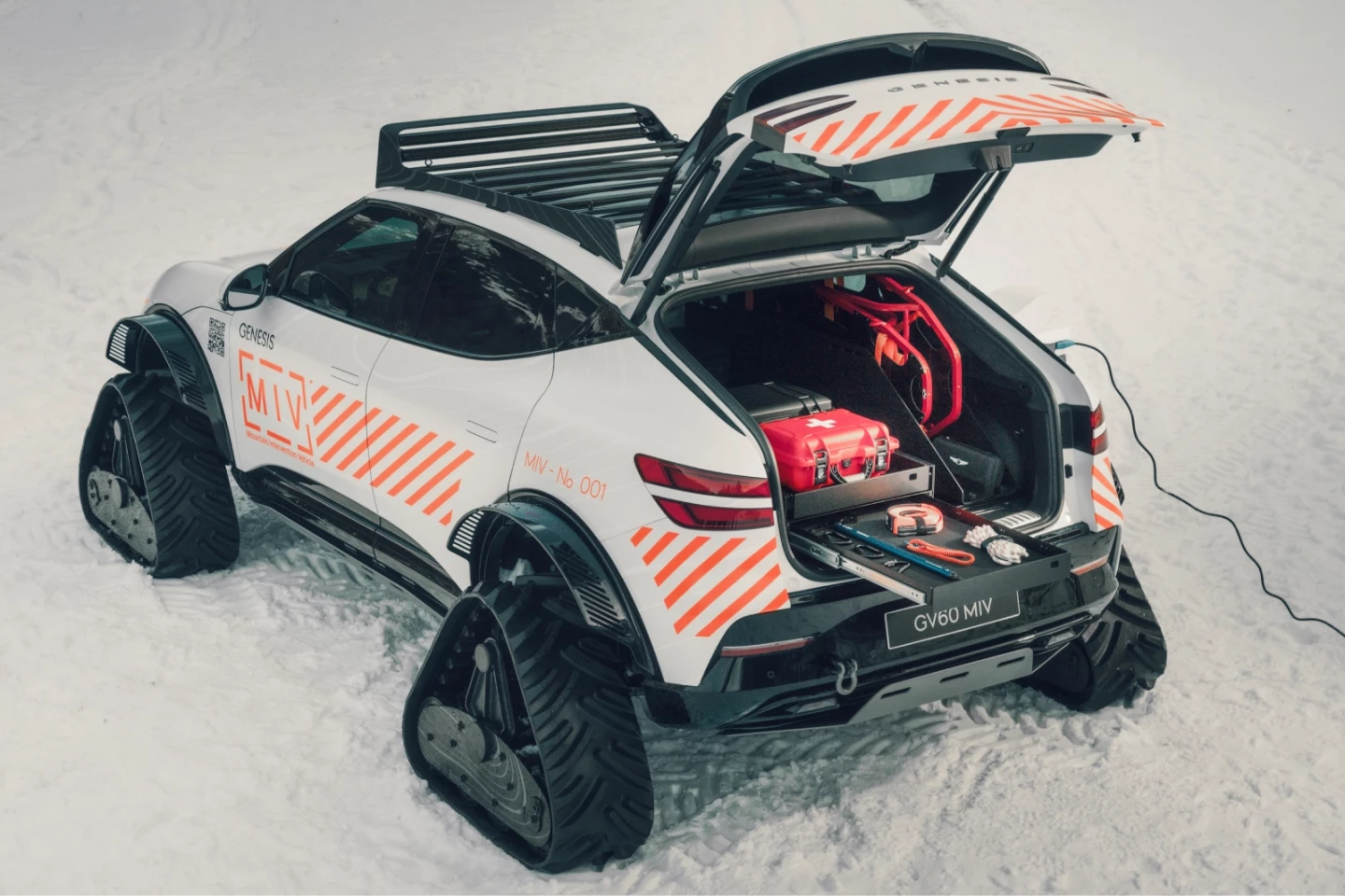The Genesis GV60 MIV Concept is made for rescue support operations in difficult weather and tough terrain