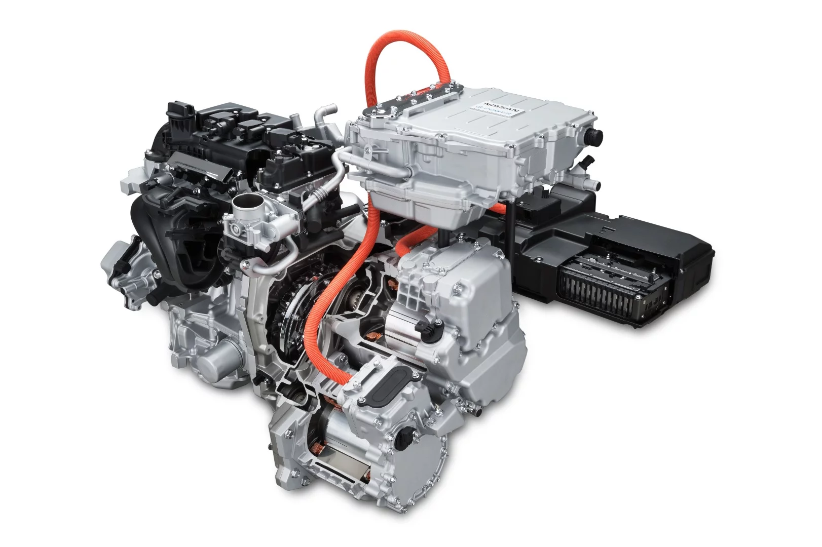 This complex assembly sits under the hood in the e-Power Nissan Note
