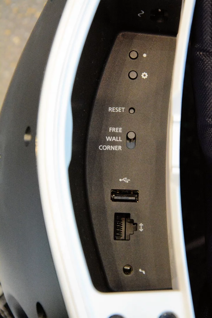 A panel on the bottom of the A6 opens up to let users select audio-placement profiles and/or feed in tunes via USB or 3.5 mm jack