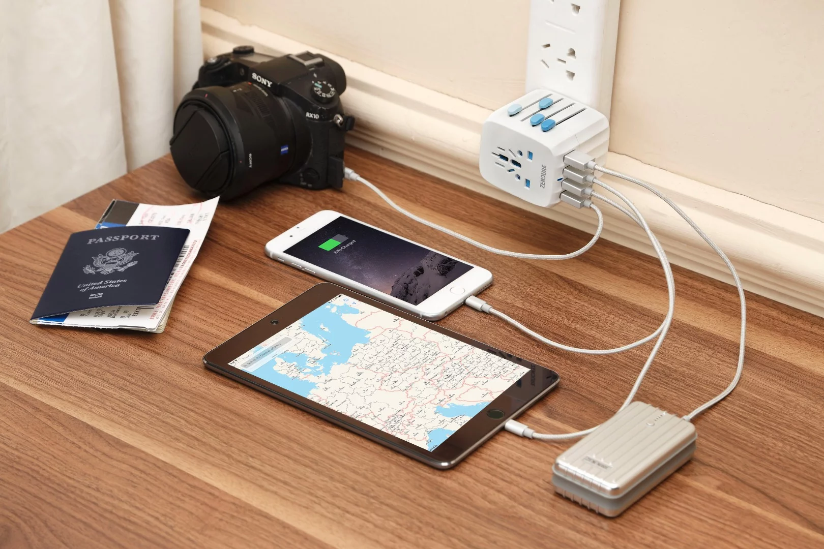 The built-in auto-resetting fuse protects electronics, and never needs replacing