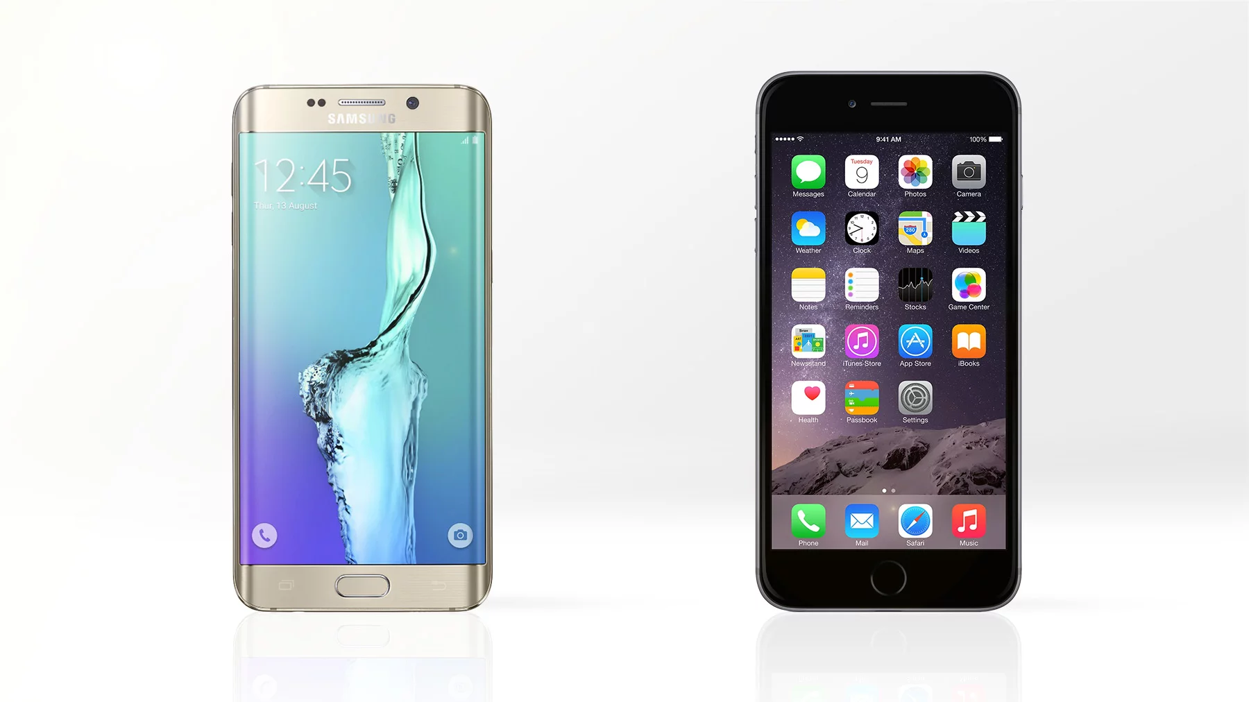 Gizmag compares the features and specs of the Samsung Galaxy S6 edge+ (left) and iPhone 6 Plus