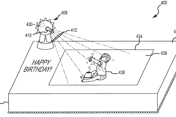 The patent outlines plans for augmented reality cakes and other food products that would display interactive movies and images onto edible treats