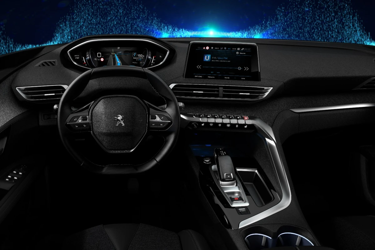 Clearly driver-focused, the main controls and displays are cleanly cut off from the passenger position