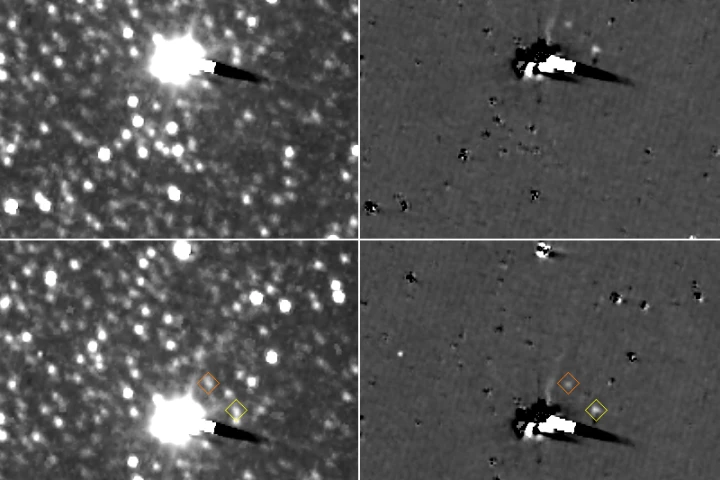 The moons Nix (orange diamond) and Hydra (yellow diamond) as seen by New Horizons (Image: NASA/Johns Hopkins APL/Southwest Research Institute)