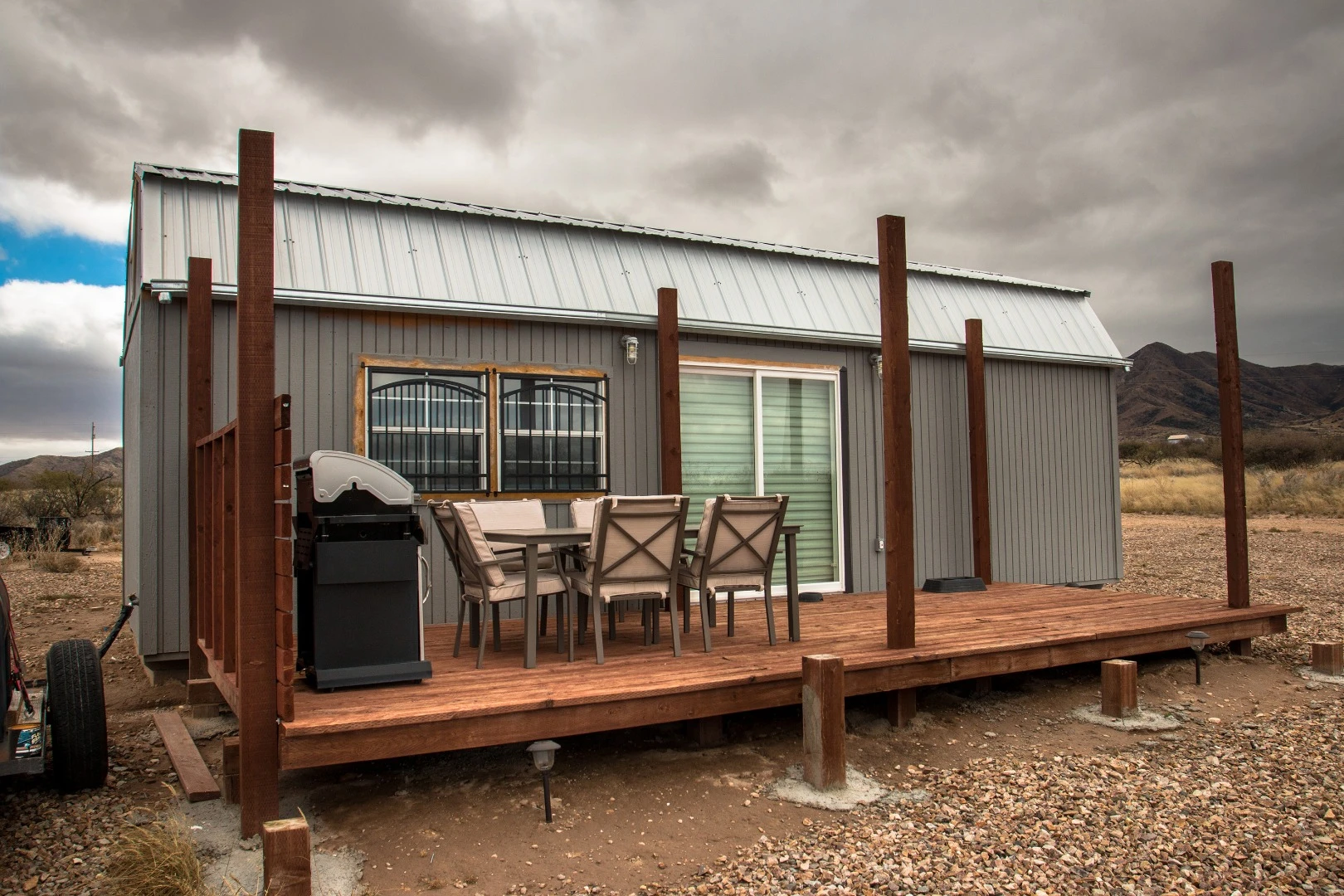 The front of the original 340sq ft barn turned tiny home. He's still building out a gazeebo.