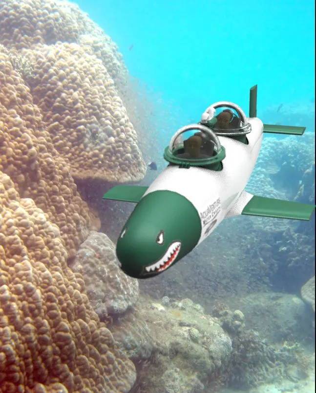 The SeaBird is a two-seater submersible designed to be towed by a surface vessel (tow cable not pictured)