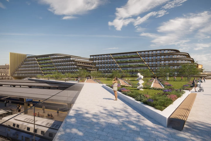 Masaryčka is part of a larger redevelopment push in the area that will involve the reconstruction of the historic Masaryk Railway Station nearby and the creation of a new public park partially over the existing railway tracks