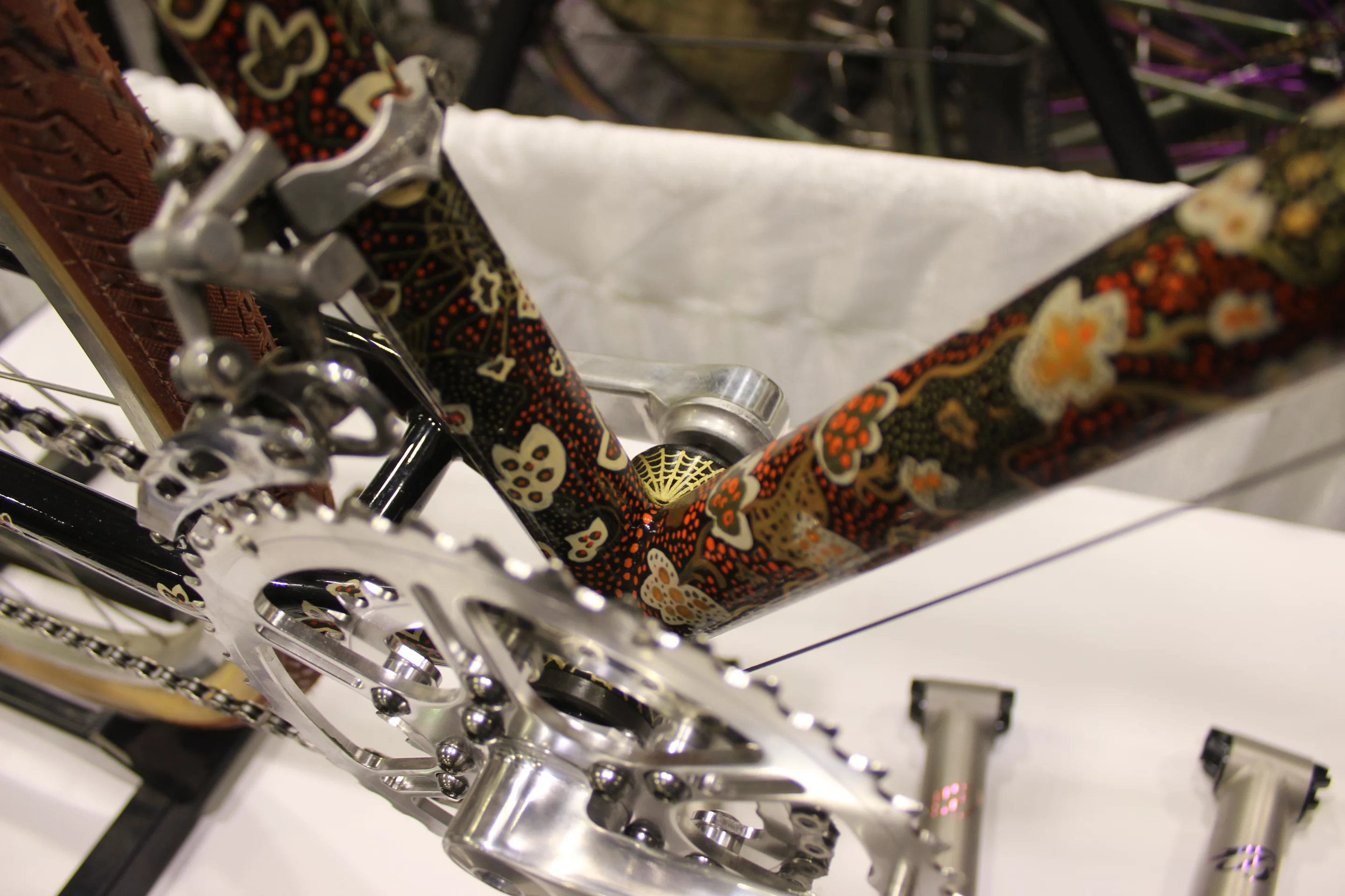 Intricate paint job on a touring model from Blaze Bicycles