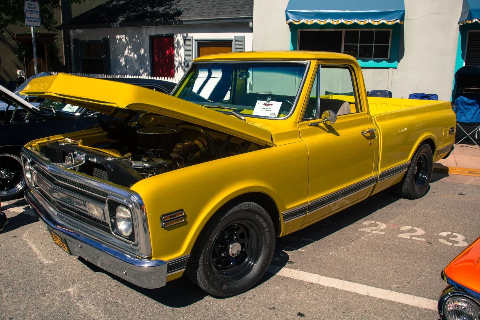 This 1969 Chevy C10 "Action Line" truck was the first to receive the all new 350 CID V8 motor instead of the older 327 CID present in the same second generation of truck