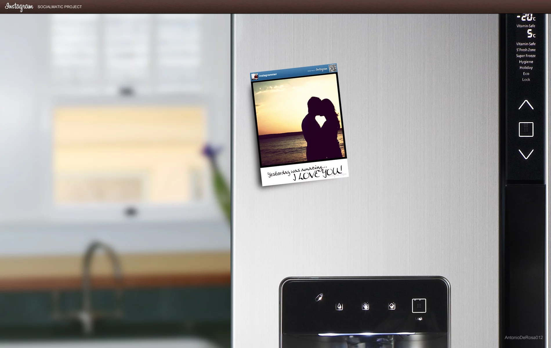 To mimic the social networking aspects of Instagram in real life, the paper leaves a space for writing in captions/comments at the bottom and has an adhesive strip on the back to stick it anywhere