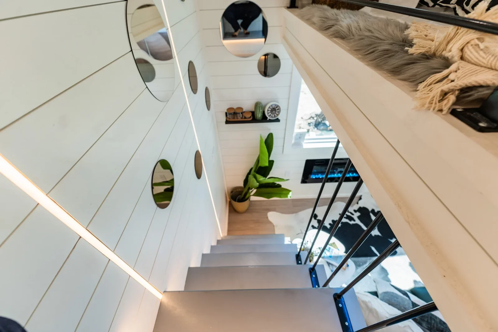 The Vista's interior is finished in shiplap walls, with vinyl flooring