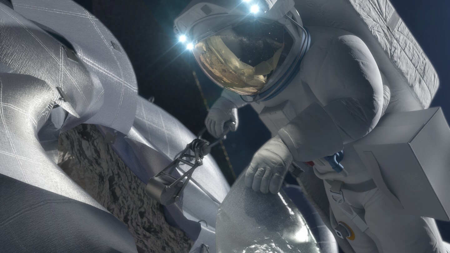 Concept image of an astronaut retrieving a sample from the captured asteroid (Image: NASA)