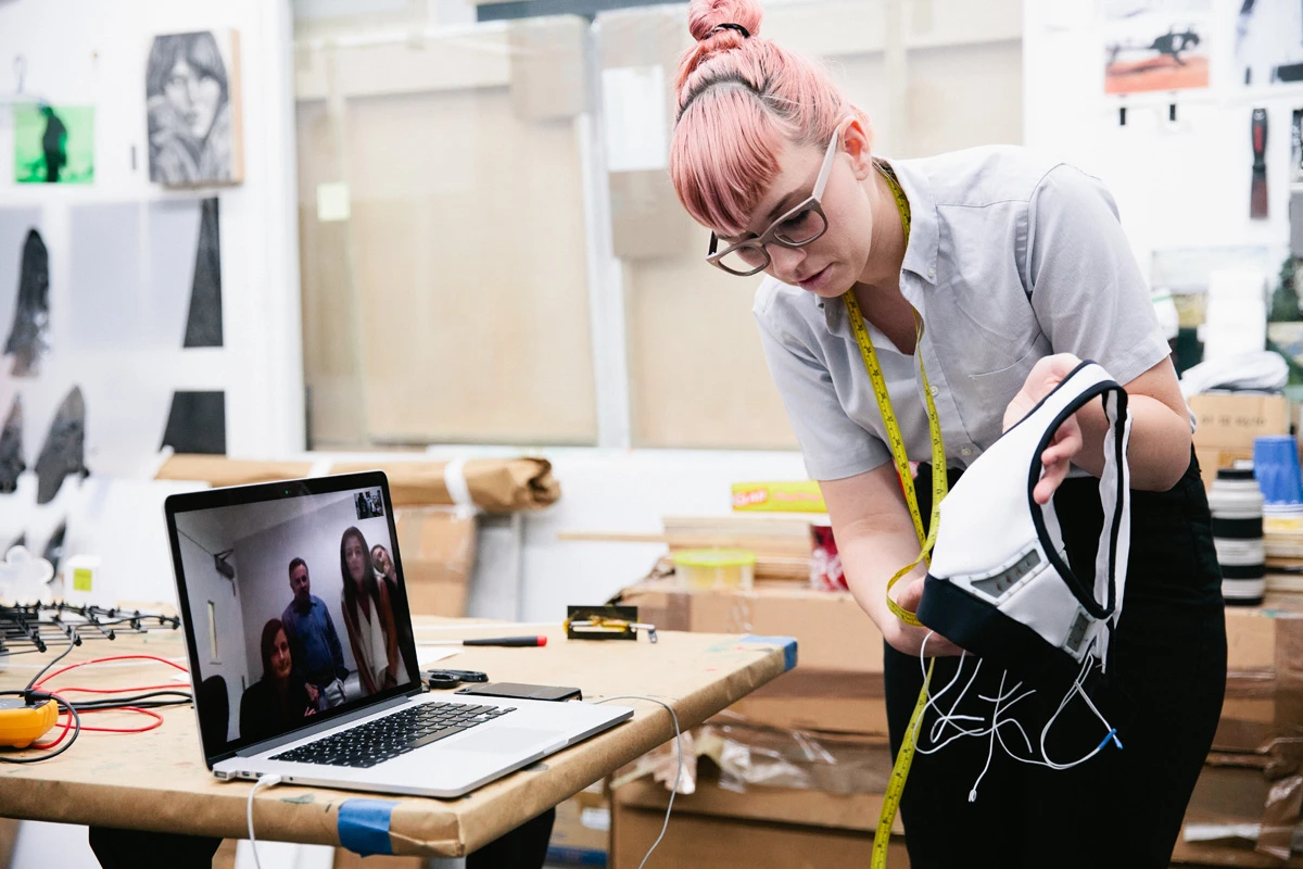 Becca McCharen, CEO of architectural sportswear label Chromat, working on the Chromat Aeros Sports Bra