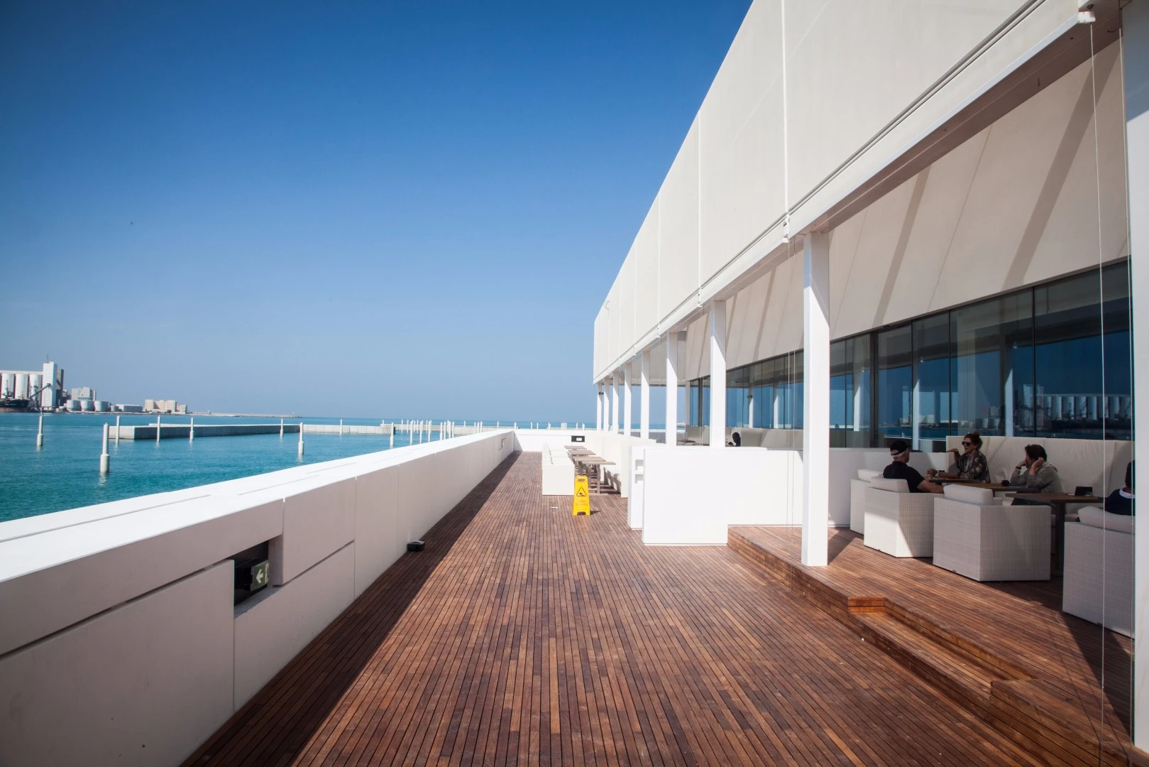 Outdoor seating at the Louvre Abu Dhabi's cafe