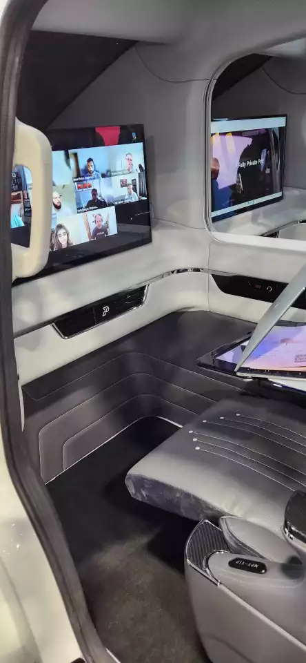 Each pod features a retractable workstation