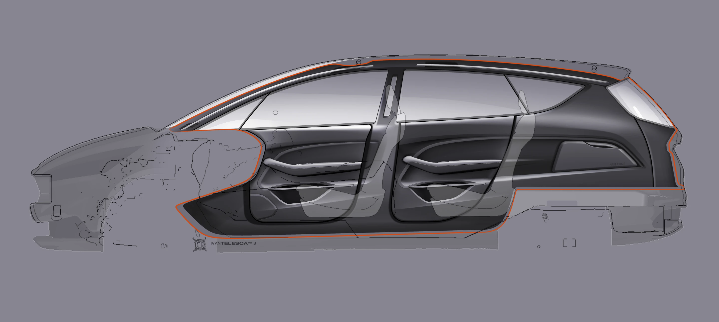The Ford S-Max Concept color sketch of the cabin arrangement