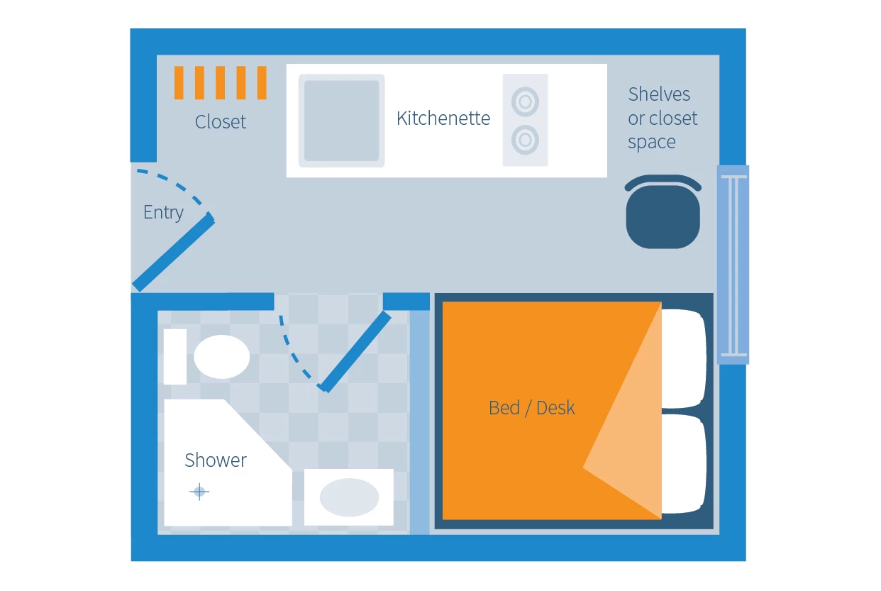 A plan of the Nano suite with the bed unfolded