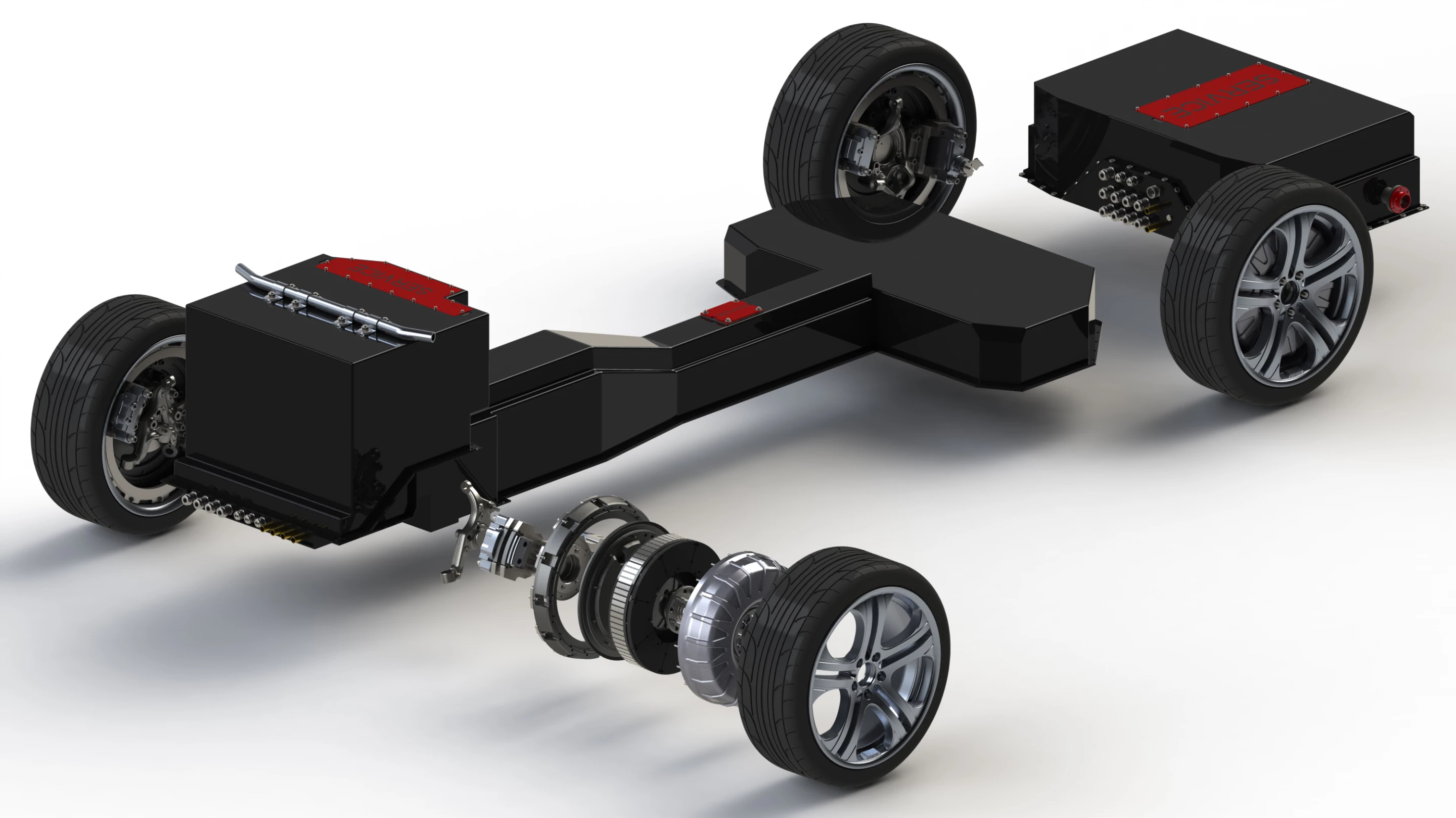 Under the bodywork of the 4WD Brabus electric E-Class Mercedes