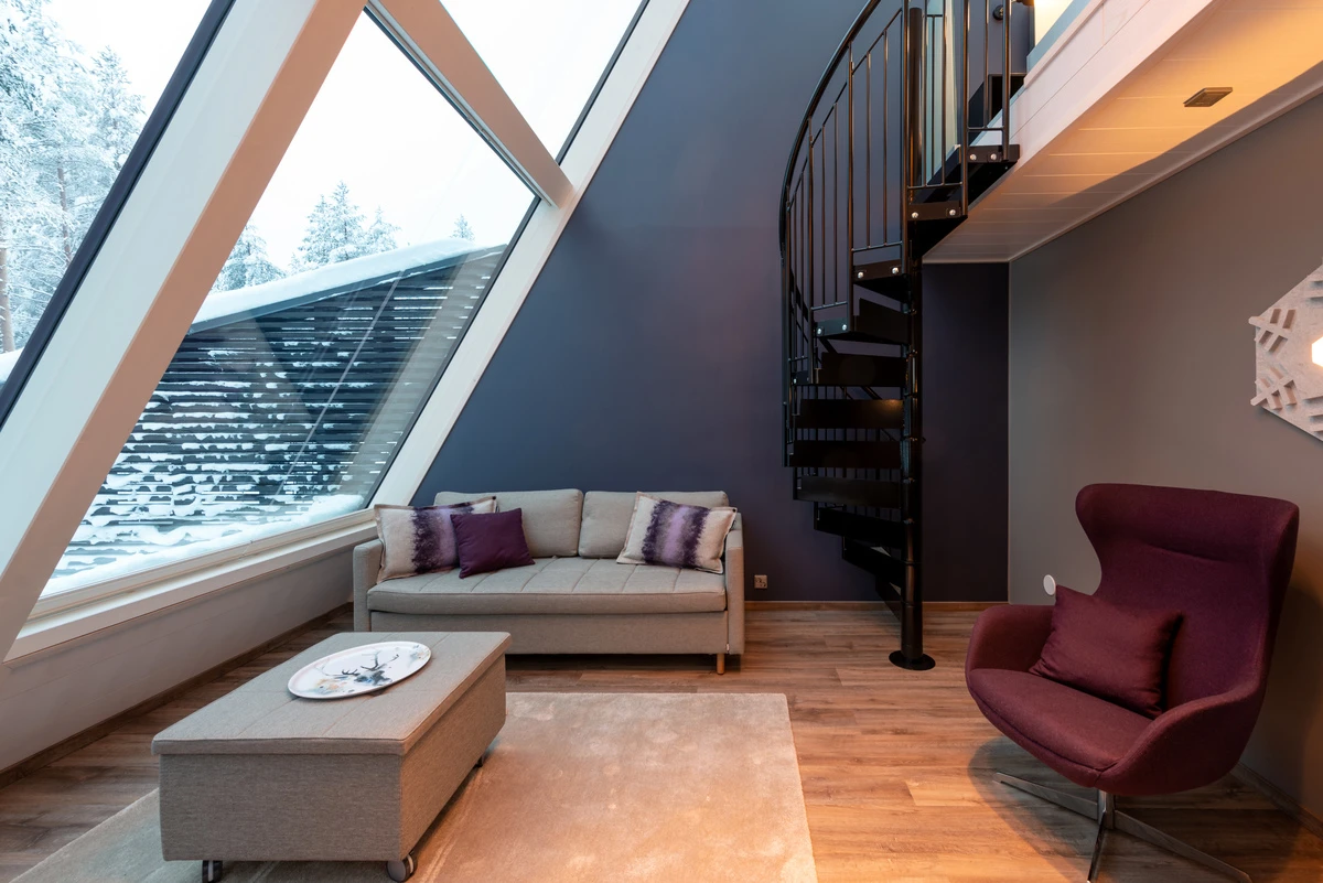 The modern glass structures have been decorated with stylish Scandinavian design