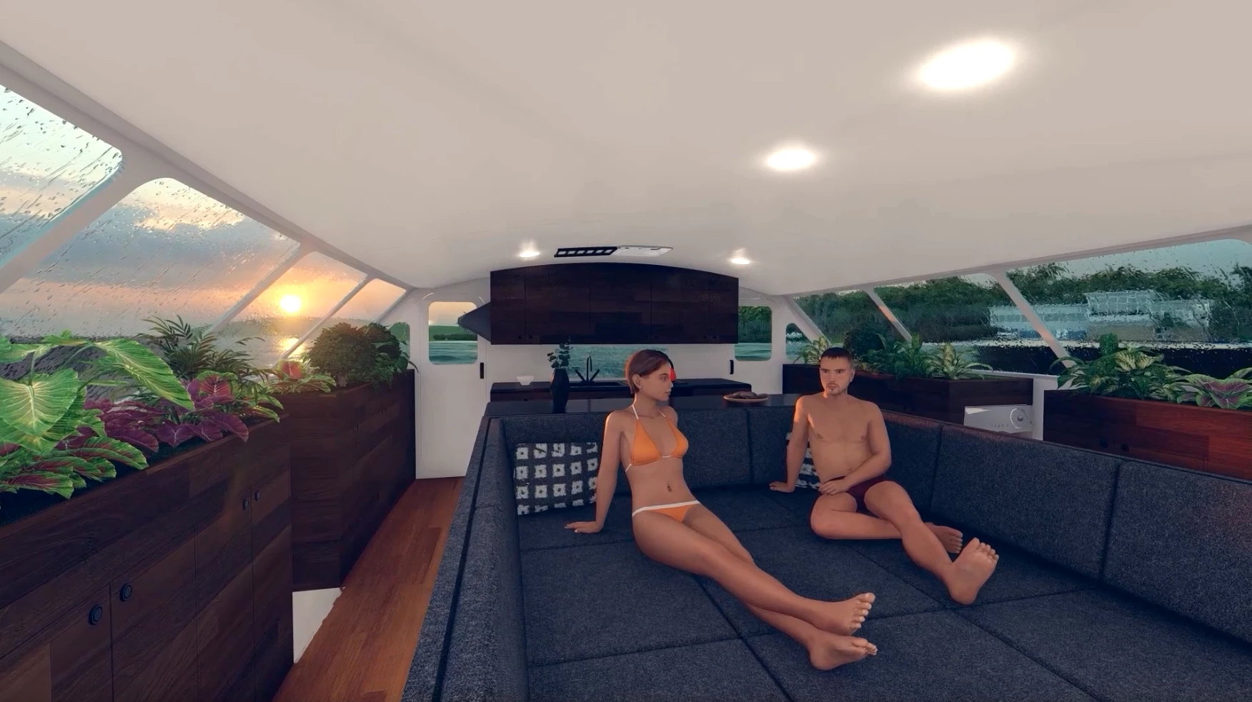 Sovereign imagines growing staples like potatoes, carrots, kale and peppers all around the Sphinx 40 interior