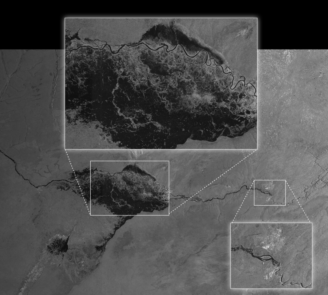 Floodwater emanating from the Zambezi river submerges an expanse of Namibia (Photo: ESA)