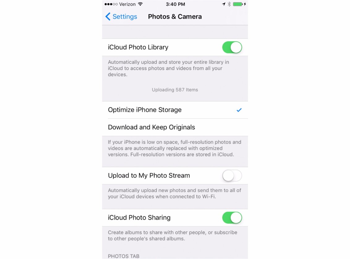 Settings > Photos & Camera (with iCloud Photo Library turned on)