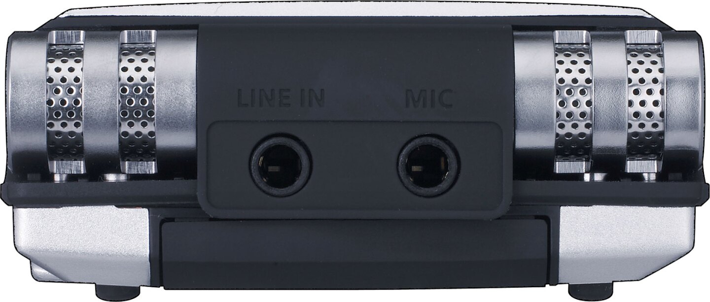 Stereo microphones to the top, along with stereo line-in and external mic inputs