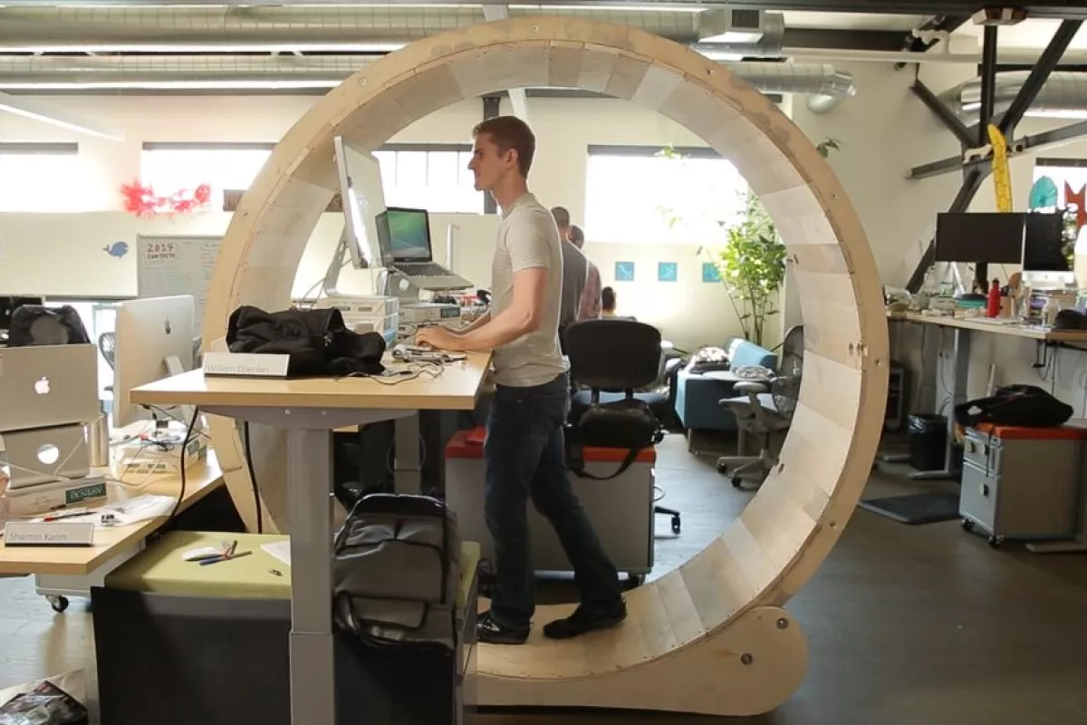 Robb Godshaw's Hamster Wheel Standing Desk is a new take on exercising at the office