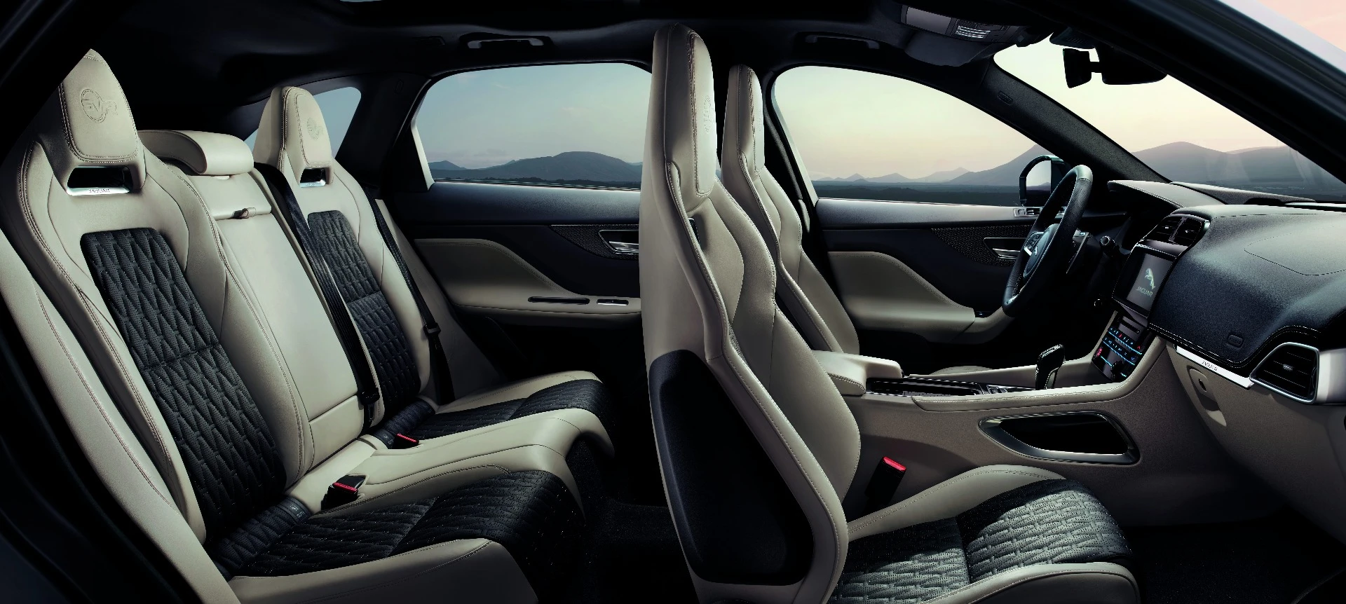 Inside, the F-Pace SVR has a special seat design and performance-oriented controls