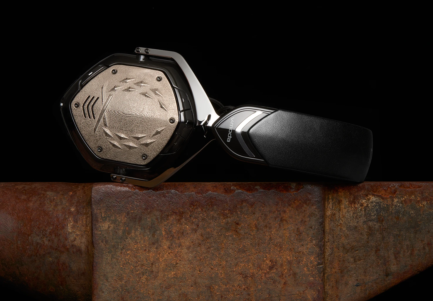 V-Moda's Crossfade Wireless headphones in phantom chrome, with 3D-printed shields