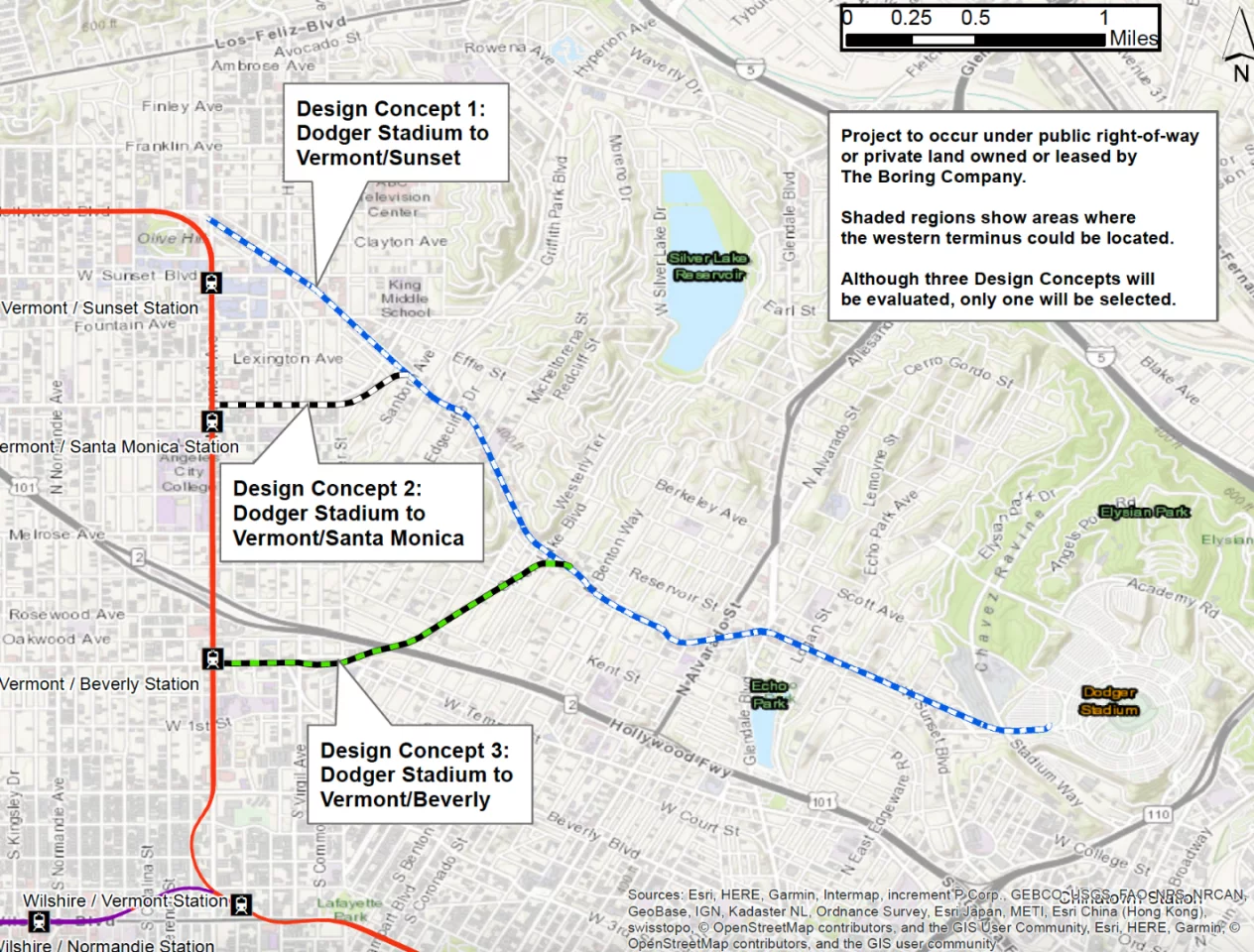Map of the proposed route to Dodger Stadium