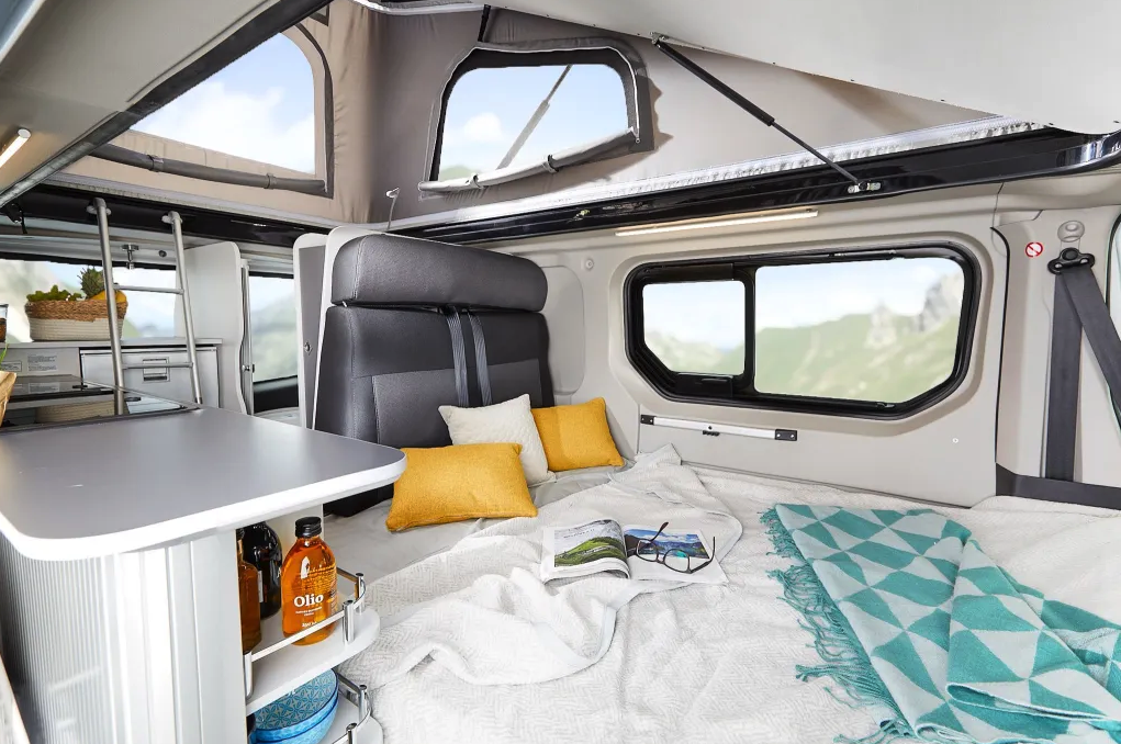 The dinette folds into a double bed