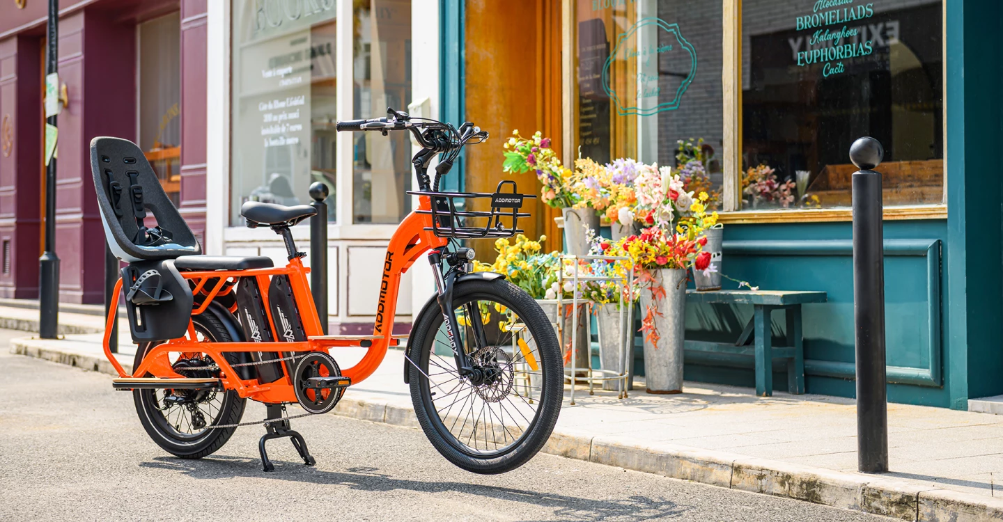 The cargo rack can be fitted with a child seat, and the Graoopro can also be optioned with a front basket