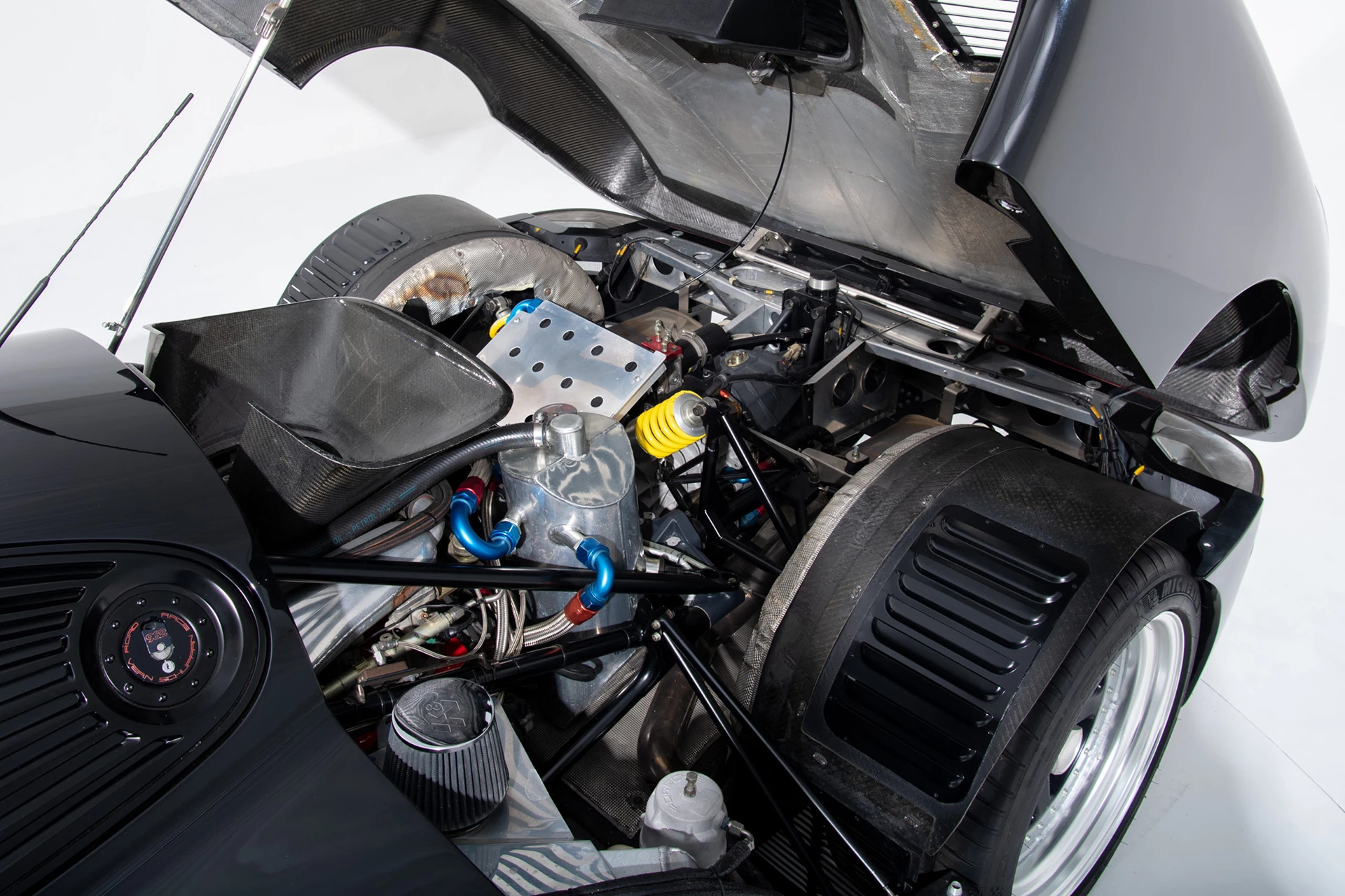 The Schuppan 962CR (Chassis # AS 962CR P2) that is currently for sale is the second prototype and was the first car to be built on the two-inch-wider Reynard carbon fiber chassis. The extra two inches were added to allow for slightly more cabin room and only four of these chassis were ever produced.