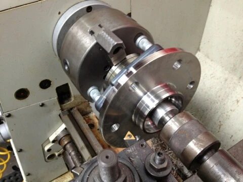 The custom prop hub being machined for the electric Long-ESA to fit the custom CATTO prop, designed for top speed