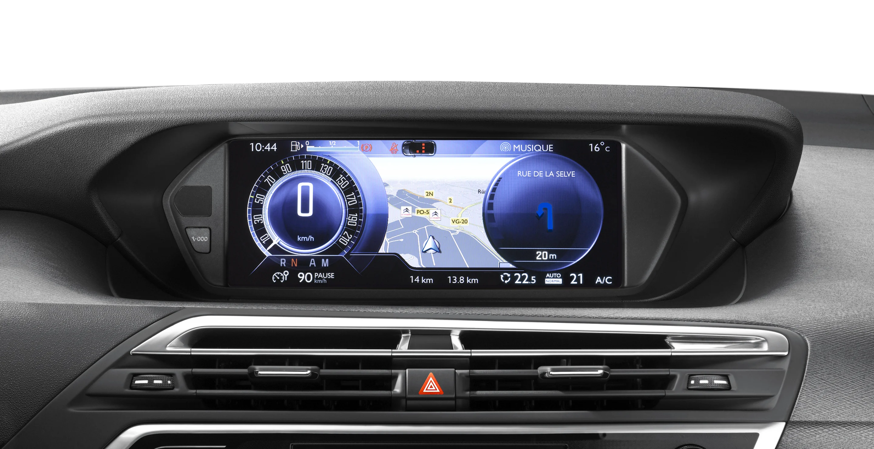 The upper 12-inch screen offers driver's critical information