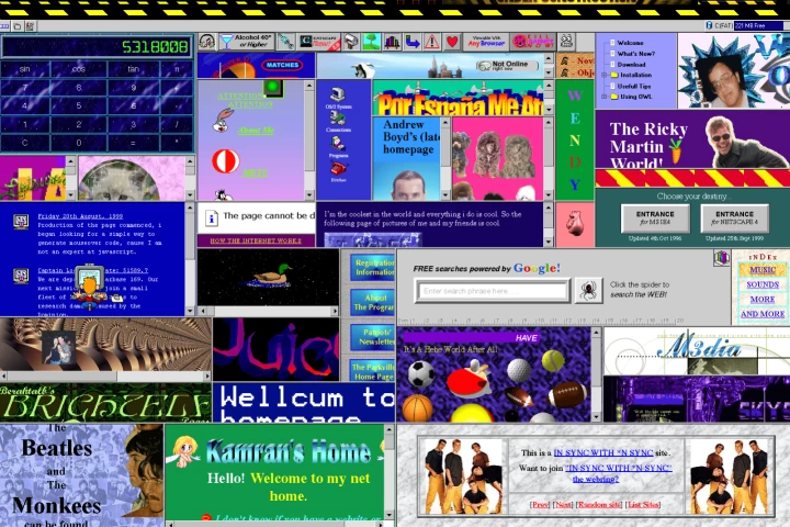 Cameron's World is a stunning piece of dense net art that curates scores of old Yahoo Geocities webpages into a giant clickable collage that's like tripping through old internet pages