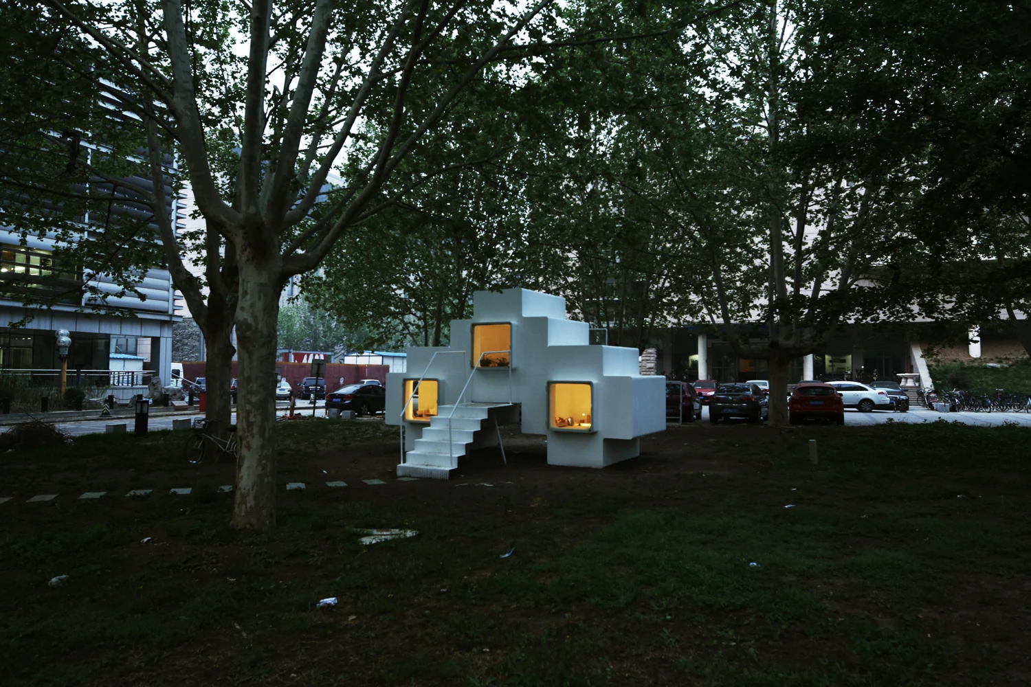 Micro-house, by Chinese firm Liu Lubin, during the evening