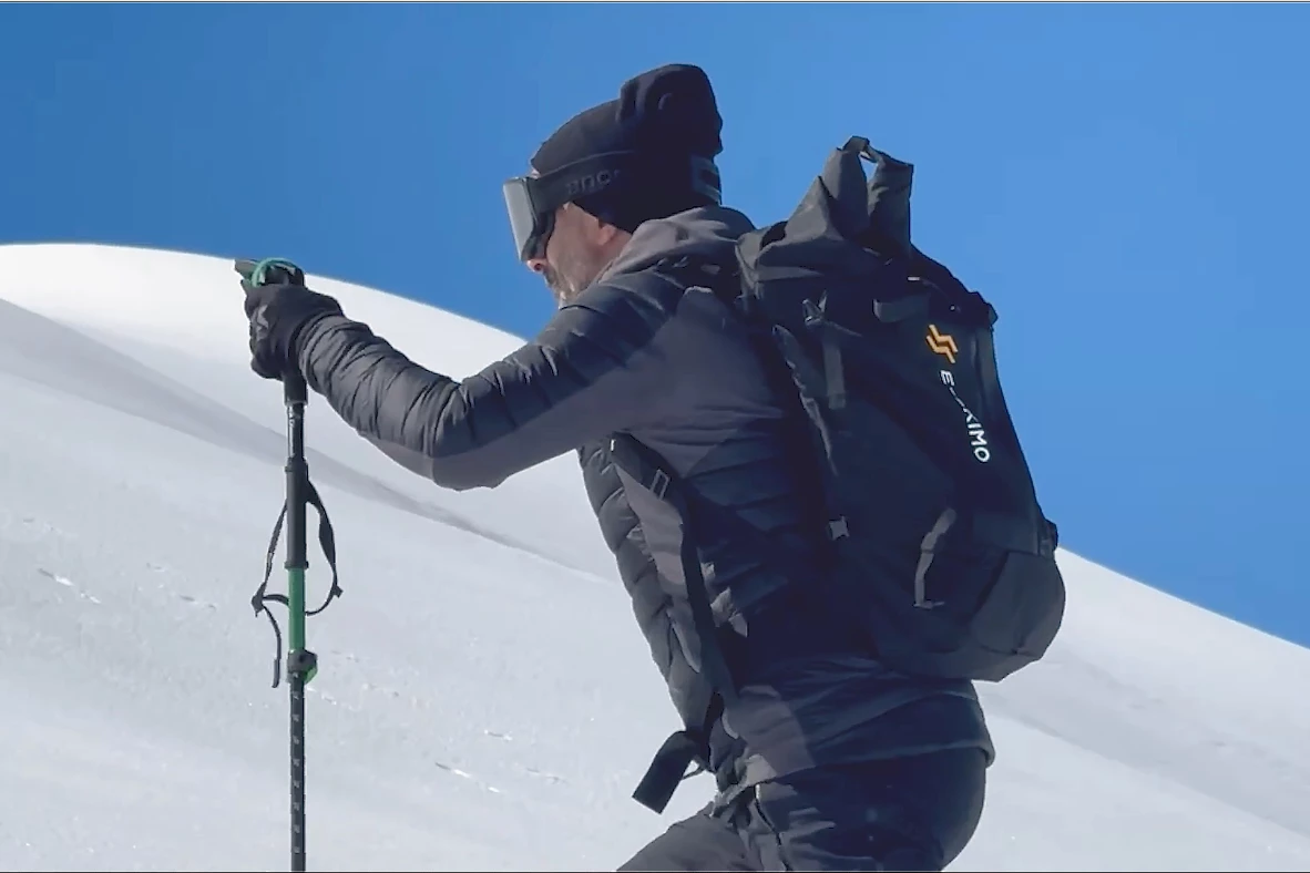 The assistive components are carried in an included backpack on the way back down