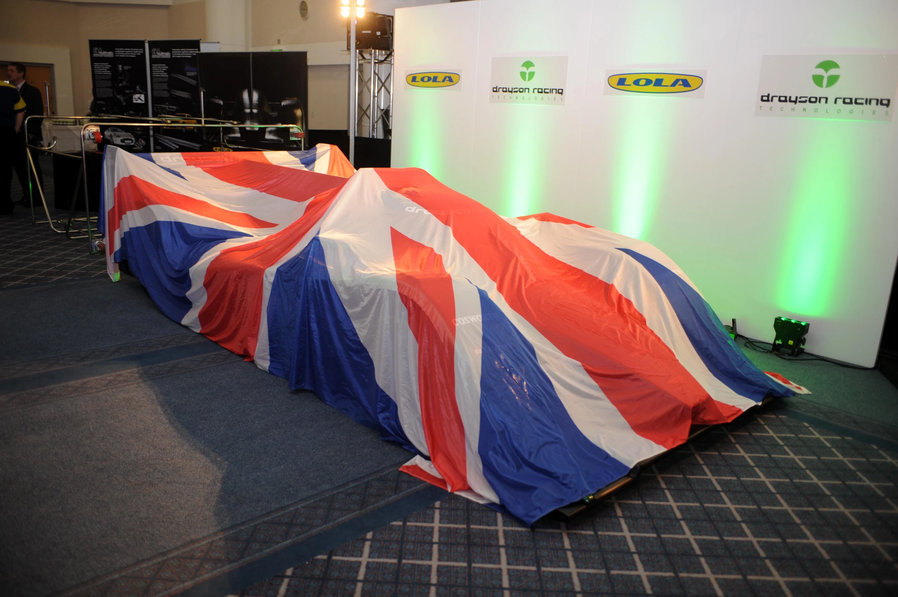 The Lola-Drayson B12/69EV ahead of its launch at the UK's 2012 Low Carbon Racing Conference at the National Exhibition Centre in Birmingham