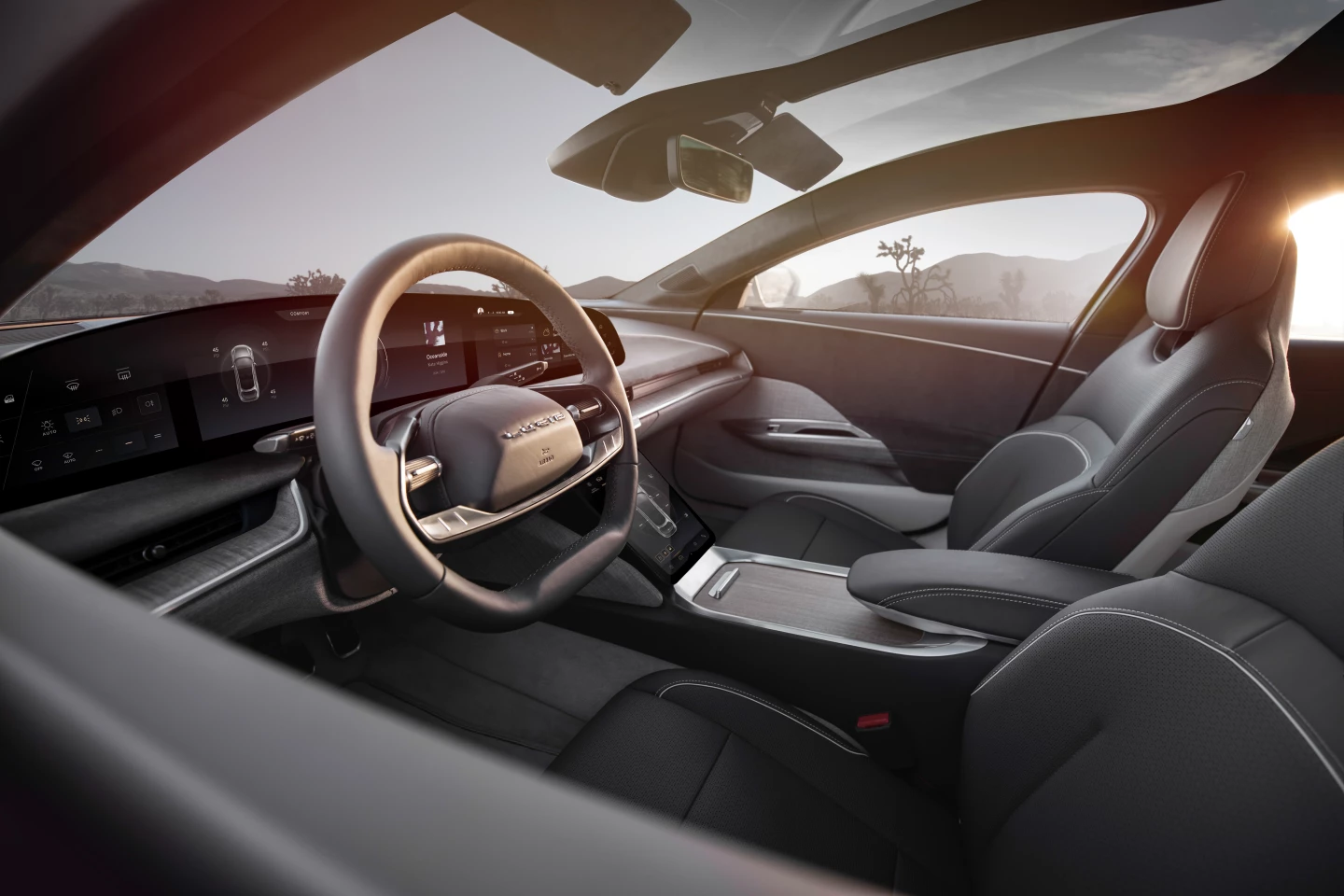 No traditional gauges here; the Lucid Air relies on a fully digital instrument panel