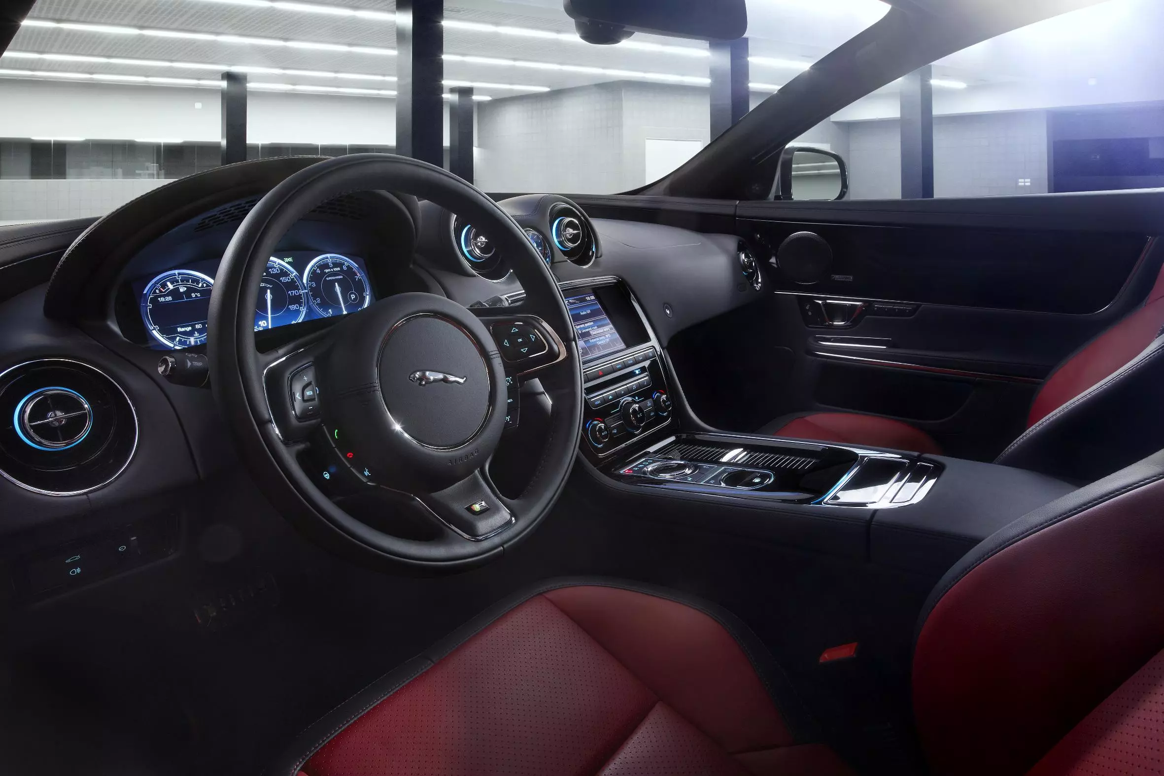 Interior is a mix of Jaguar luxury and performance functionality