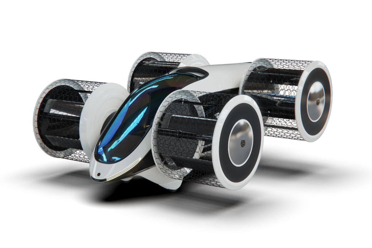 The Cyclocar will carry six people, or up to 600 kg of cargo, up to 500 km (310 miles) thanks to a hybrid powertrain and that unconventional propulsion system