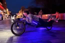 The Road-Legal model of the Swerv trike is actually a pedal-electric, although the other two models are throttle-only (and yes, a helmet would be a good idea)