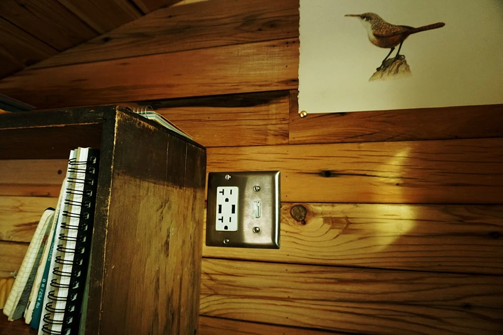 The Wheelie Shack's wiring includes plugs with USB outlets