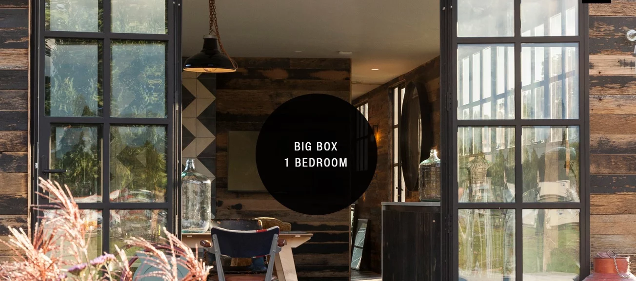 The one bedroom Big Box home is practically identical to the 2 bedroom version, but doesn't have the smaller internal bedroom