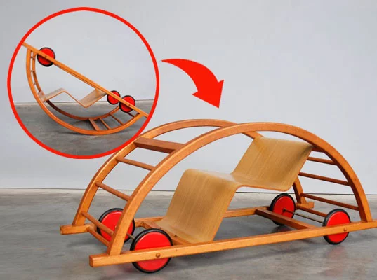 Schaukelwagon is a 1950s German toy that transforms from a racing car to a rocking chair for double the fun